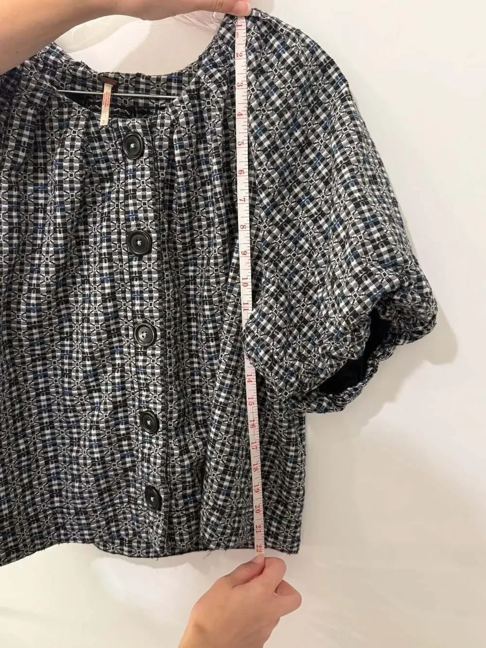 Free People Women's Gingham Check Puff Sleeve Button-Front Blouse